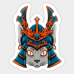 cat with samurai helmet Sticker